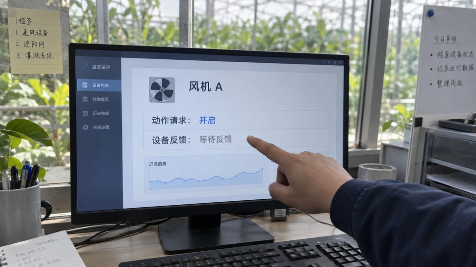 温室设备动作请求与实际状态反馈分开记录的示例