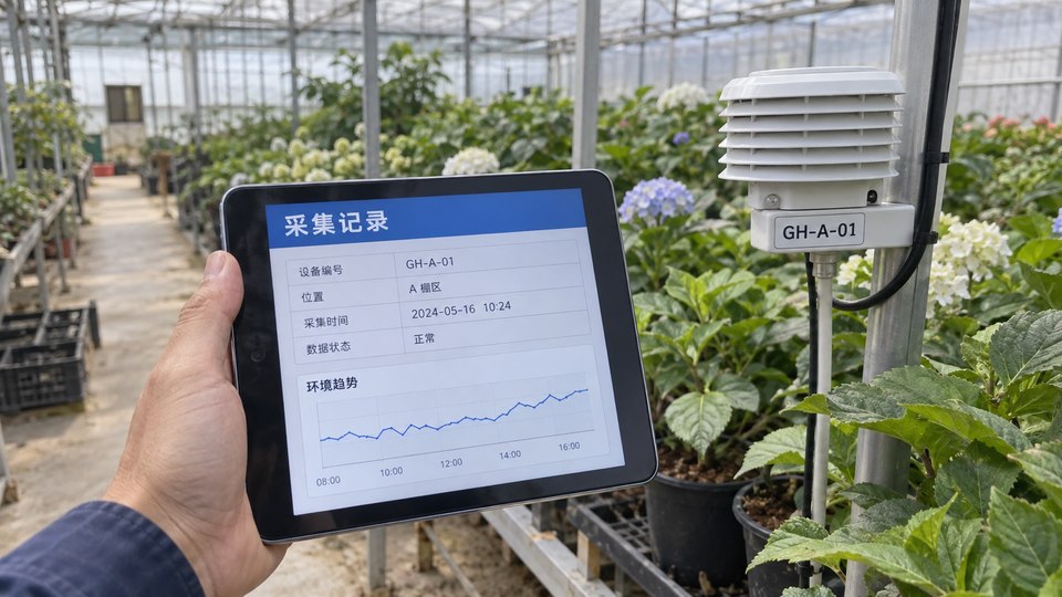 温室传感器编号与平板采集记录的对应示例