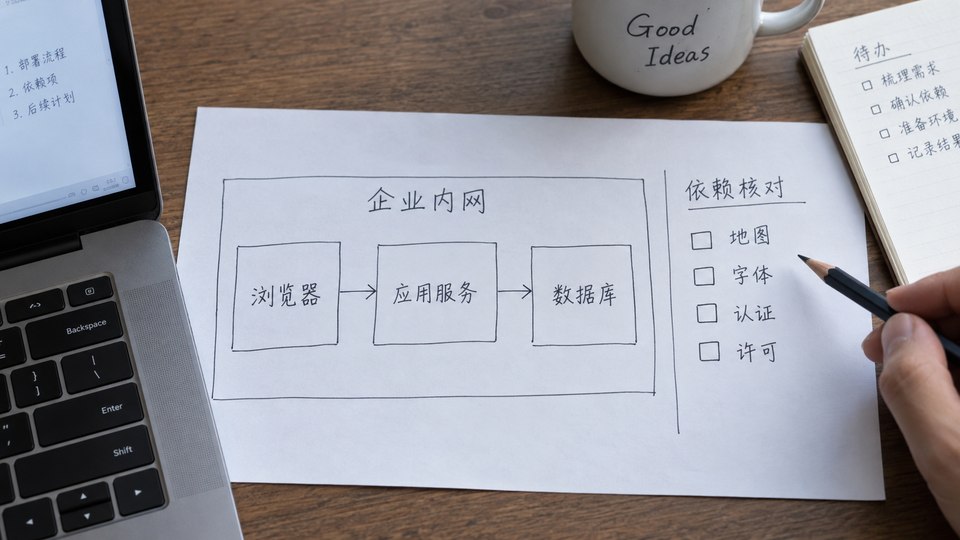 Illustration separating intranet runtime and external dependency checks