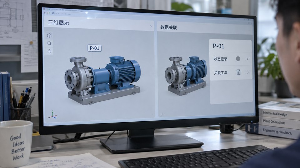 A 3D model and equipment data linked by the same object ID