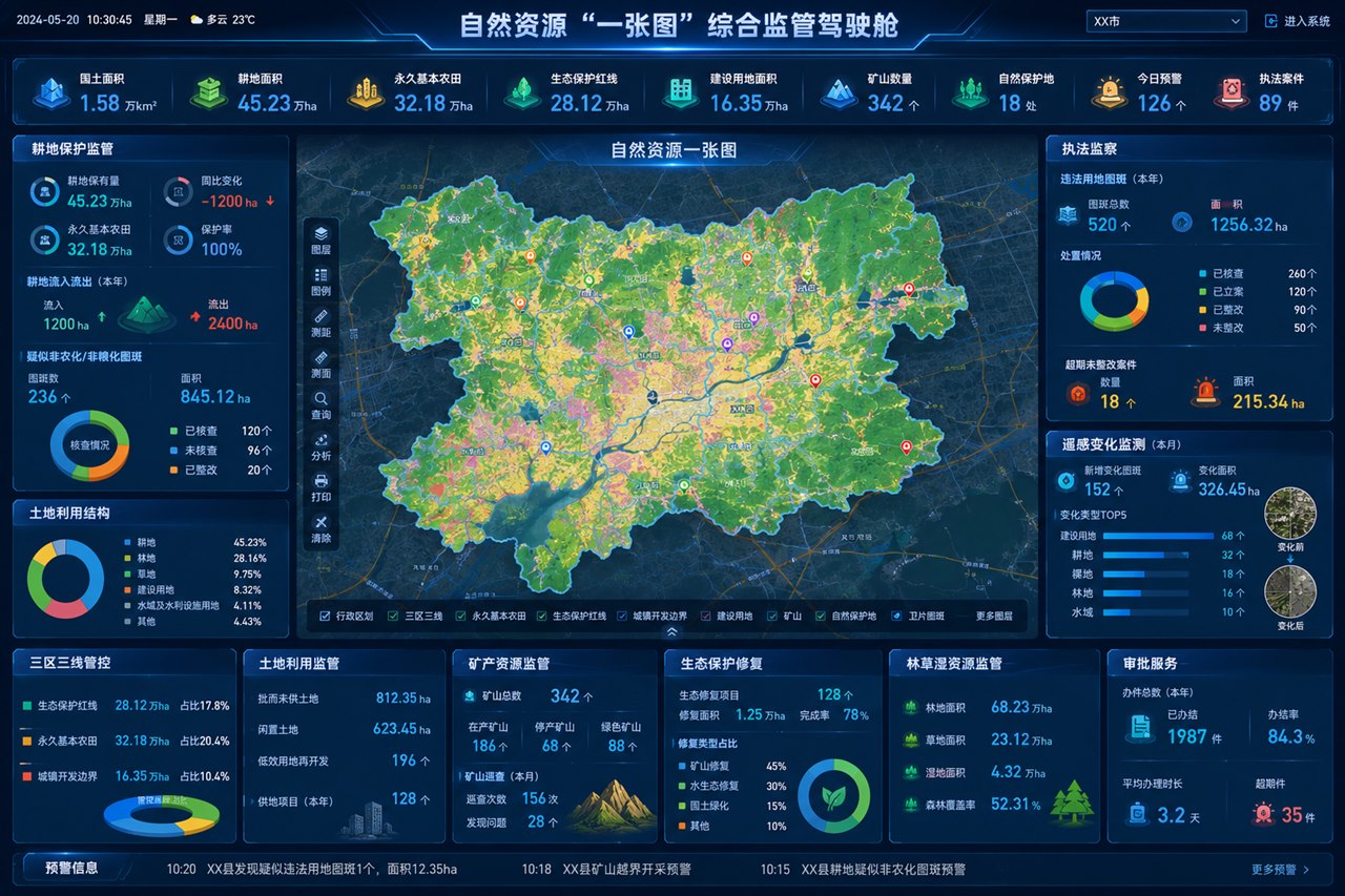 自然资源一张图综合监管驾驶舱专题页案例界面