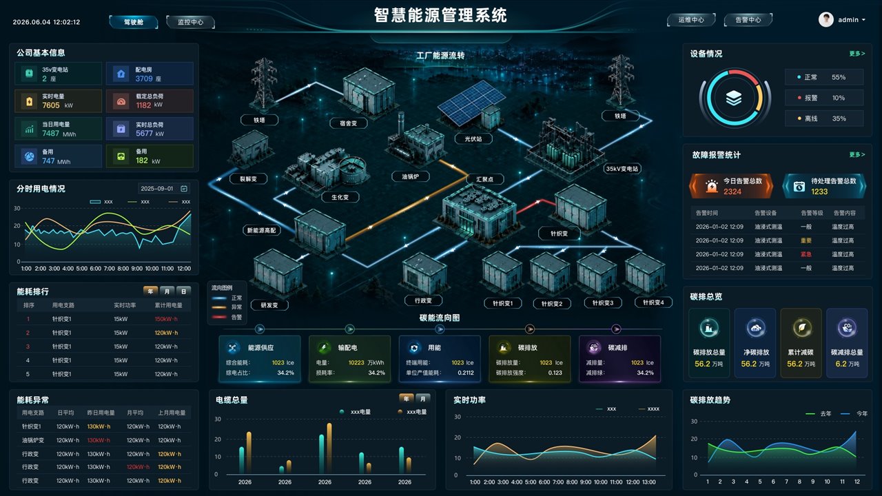 北京泓珊科技有限公司智慧能源管理系统数据大屏脱敏案例界面
