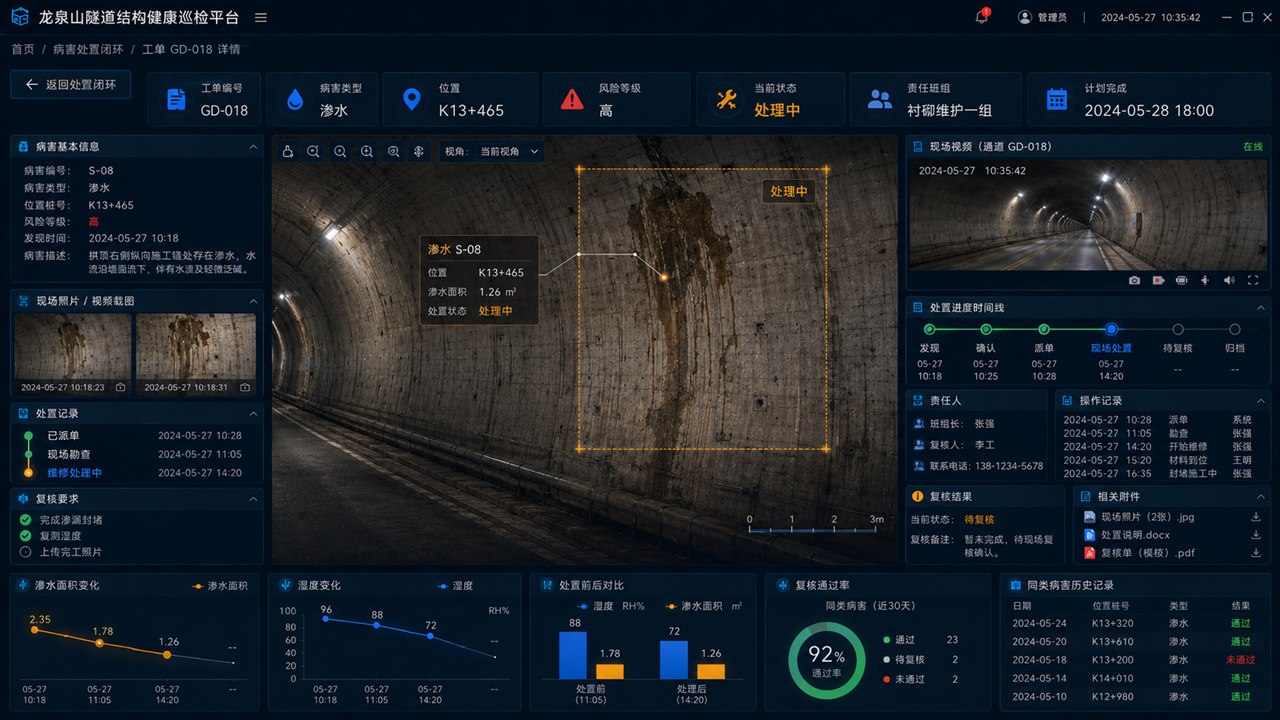 隧道渗水病害详情与复核界面